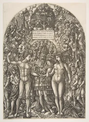 Het huwelijk van Adam en Eva, uit De Apocalyps, ca. 1540-55