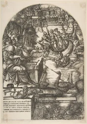 De kunstenaar Jean Duvet in de gedaante van St. Johannes de Evangelist, zittend aan een bureau, ca. 1546-55