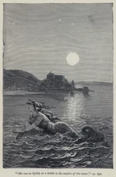 "Ze steeg zo licht als een bel naar het wateroppervlak" (gravure)