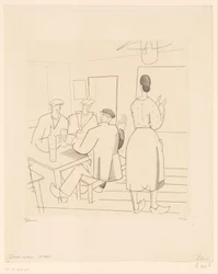 Caféinterieur met klanten en serveerster