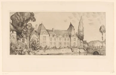 Zicht op een kasteel aan het water