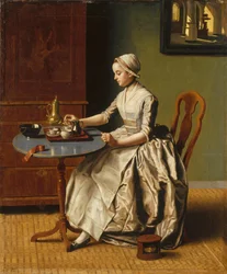 Een dame schenkt chocolade in, La Chocolatière, ca. 1745