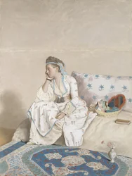Portret van Marie Fargues, echtgenote van de kunstenaar, in Turks kostuum