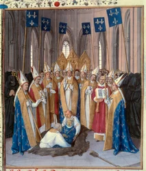 Begrafenis van koning Filips IV de Schone in de Basiliek Saint Denis. Miniatuur uit 