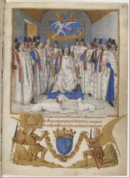 Frontispice van de Statuten van de Orde van Sint-Michaël, een exemplaar bestemd voor Lodewijk XI.