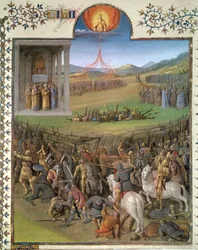 Slag van de Hebreeën tegen de Kanaänieten en de Bestraffing van Korach en de rebellen, illustratie uit 