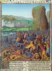 Ms Fr 247 fol.110 Overwinning van de Israëlieten op de Filistijnen, illustratie uit 