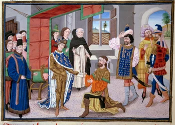 Zevende Kruistocht: Koning van Frankrijk Saint Louis in Nicosia (miniatuur)