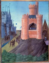 Beleg van Avignon (1226). Dood van Lodewijk VIII. Kroning van de Heilige Lodewijk (Lodewijk IX). Miniatuur in de "Grandes Chroniques de France" (251v)