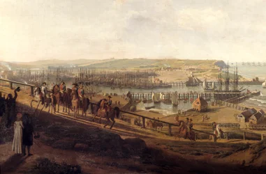 Keizer Napoleon I bezoekt het kamp van Boulogne in juli 1804 (detail)