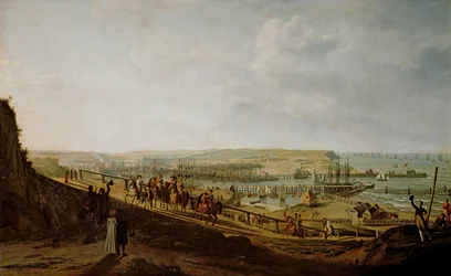 Napoleon I (1769-1821) bezoekt het kamp in Boulogne in juli 1804, 1806