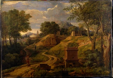 Klassiek landschap met een vrouw die een kind draagt, ca. 1650-75