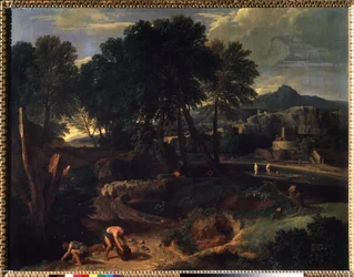 Landschap met een kudde schapen op de weg