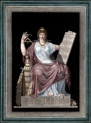 Gelijkheid - gravure door Jean François Janinet (1752-1814) - Allegorie van de Gelijkheid met de Verklaring van de Rechten van de Mens. 1793