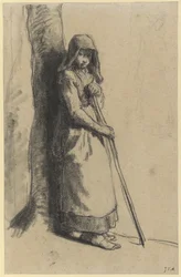 Studie voor Bergère au repos (krijt op papier)