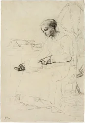 De wolkammer (recto); Fragmentarische schets van man staand bij hek (verso)