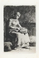 Vrouw die Wol Kaart