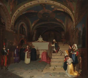 Paus Gregorius XVI bezoekt de kerk van San Benedetto in Subiaco, 1843