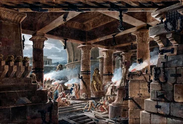 Architecturale Fantasie: interieur van een Egyptische tempel door Jean Francois Thomas de Thomon