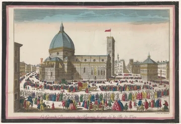 Gezicht op de Dom te Florence met een processie op Sacramentsdag