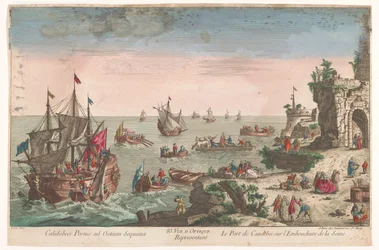 Gezicht op de haven te Caudebec bij de monding van de rivier de Seine