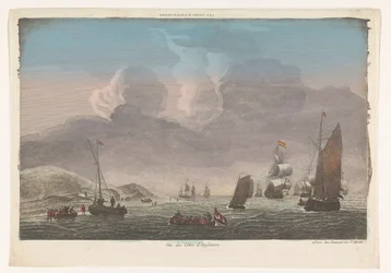 Gezicht op de kust van Engeland met schepen en boten op het water