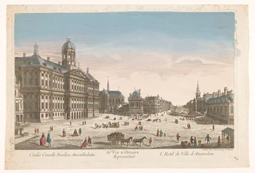 Gezicht op het Stadhuis en de Dam te Amsterdam