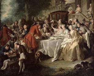 De Jachtlunch, detail van de eters, 1737