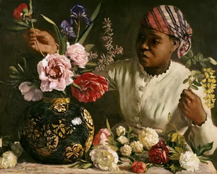 Zwarte vrouw met pioenrozen, 1870