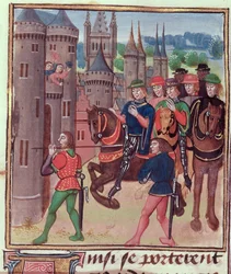 Henry Bolingbroke (Henry IV) betreedt Londen, uitgevoerd voor Edward IV, uit Vol IV (periode 1389-1400), door Jehan Froissart, c.1460-80