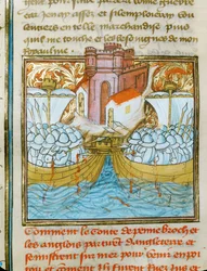 De zeeslag bij La Rochelle, waarbij een Engelse vloot werd verslagen door een Spaanse vloot in dienst van Frankrijk ...