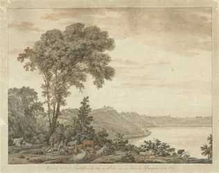 Gezicht op Castel Gandolfo en het meer van Albano