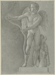 Studie naar een standbeeld van Cupido die zijn boog spant