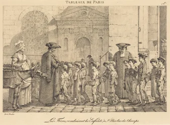 De broeders leiden de kinderen naar St. Nicolas des Champs