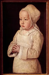 Portret van Suzanne de Bourbon (1491-1521) genaamd Kind in gebed, dochter van Anne van Frankrijk en Pierre II van Bourbon. Schilderij door Meester van Moulins of Jean Hey (1450-1505) 1495-1500