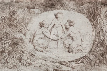 Bacchanalen: Nimf Ondersteund door Twee Satyrs