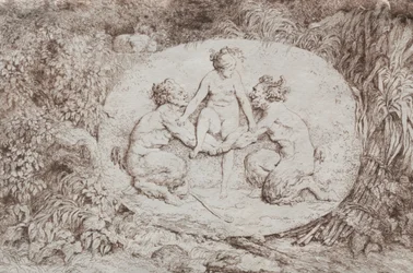 Bacchanalen: Nimf ondersteund door twee saters, 1763
