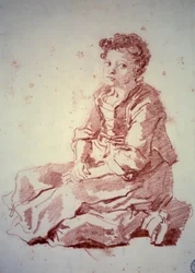 Klein meisje zittend op haar hielen. Sanguine door Jean Honore Fragonard (1732-1806) 1774 Besancon, Musee des Beaux Arts