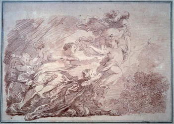 Minerva scheurt een jonge prins weg van de wellust. Schilderij door Jean Honoré Fragonard (1732-1806) 1774. Besançon, Musée des Beaux-Arts