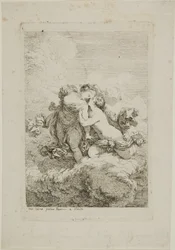Twee vrouwelijke figuren op een wolk