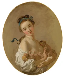 Jong meisje met twee puppy