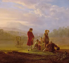 Voltaire in gesprek met de boeren in Ferney