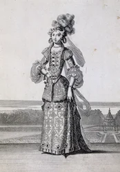 Vrouwelijke balletkostuums, gravure door Jean Berain de Oudere, Frankrijk