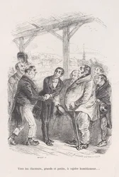 Alle kiezers, groot en klein, verzamelen zich om elkaar nederig te overtuigen... uit de Kleine Ellende van..., 1843