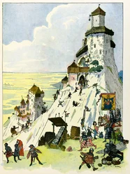 Het verhaal van de Elzas vertelt de kinderen door Oom Hansi door Jean Jacques Waltz dit Hansi (1873-1951), privécollectie: Beleg van het kasteel D