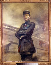 Portret van Georges Guynemer (1894-1917) Hij is een Franse piloot uit de Eerste Wereldoorlog. 1918. Schilderij door Jean Jacques Berne Bellecour (1874 -?), 20e eeuw. Parijs, Musee de l