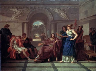 Helena herkent Telemachus, zoon van Odysseus. Scène uit de Griekse mythologie, in Homeros