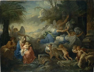 De val van de afgoden en de rust op de vlucht naar Egypte, ca. 1775