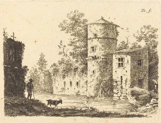 Oude toren met een watermolen