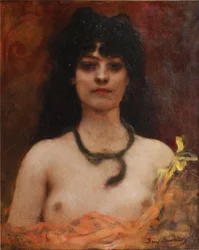 Benjamin Constant - Oriëntalistisch portret van een naakte dame, borstlengte